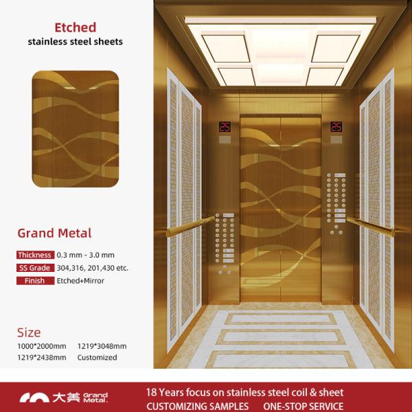 Espelho acabamento gravado folha de aço inoxidável decorativa Química gravura elevador chapa de aço inoxidável