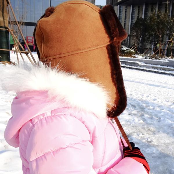 Sheepskin Kids Trapper Hat , Winter Baby Fur Hat Plush Style ODM Designs