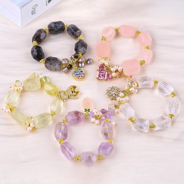 Handmade Gemstone Bracelet Adjustable Charms Clear Quartz Bracelet Natural Stone Pearl Jewelry For Party Daily Wearing
