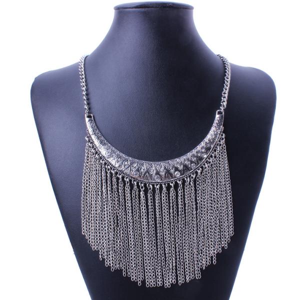 European-American big national wind exaggerated retro metal necklace diamond tassel neckla