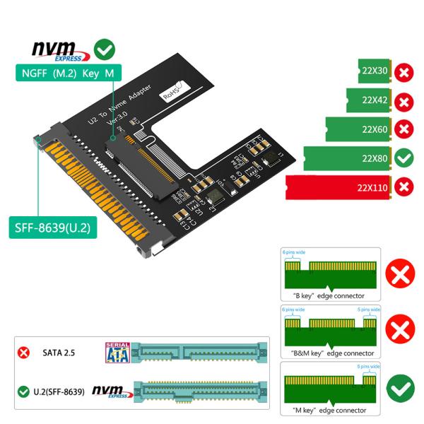 New Version M.2(NGFF) NVMe SSD to U.2 (SFF-8639) 2.5 SSD Adapter , Convert M.2 NVMe SSD to U.2 not for SATA, Black