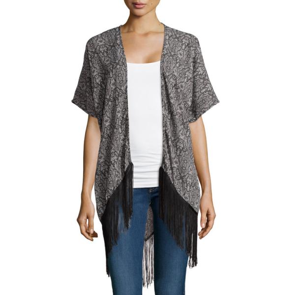 Snake-Print Fringe-Hem Kimono
