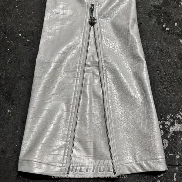 Pantalons en cuir sur mesure avec des jambes larges, des pantalons en poches, des hommes qui courent, des coureurs, des roulettes à fermeture à glissière, des vêtements de rue, des pantalons de sport avec fermeture à glissière.