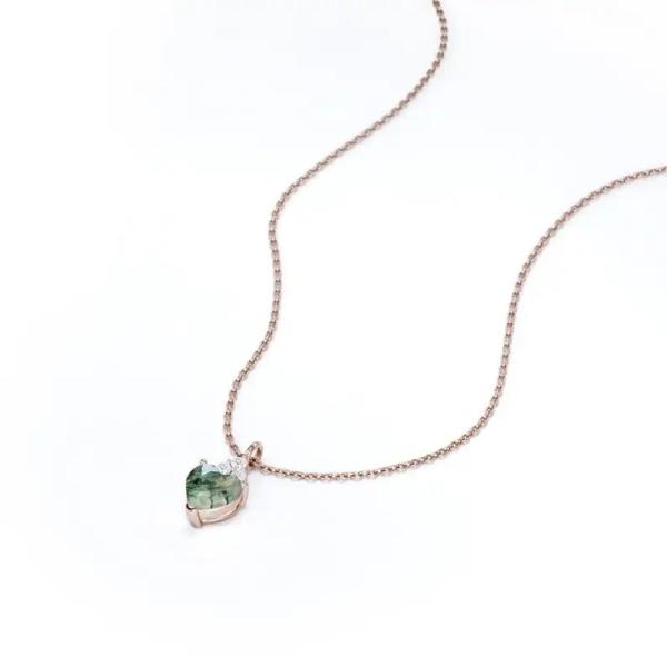 Raw Simple Fine Green Moss Agate Crystal Necklace 925 Silver Complete Wedding
