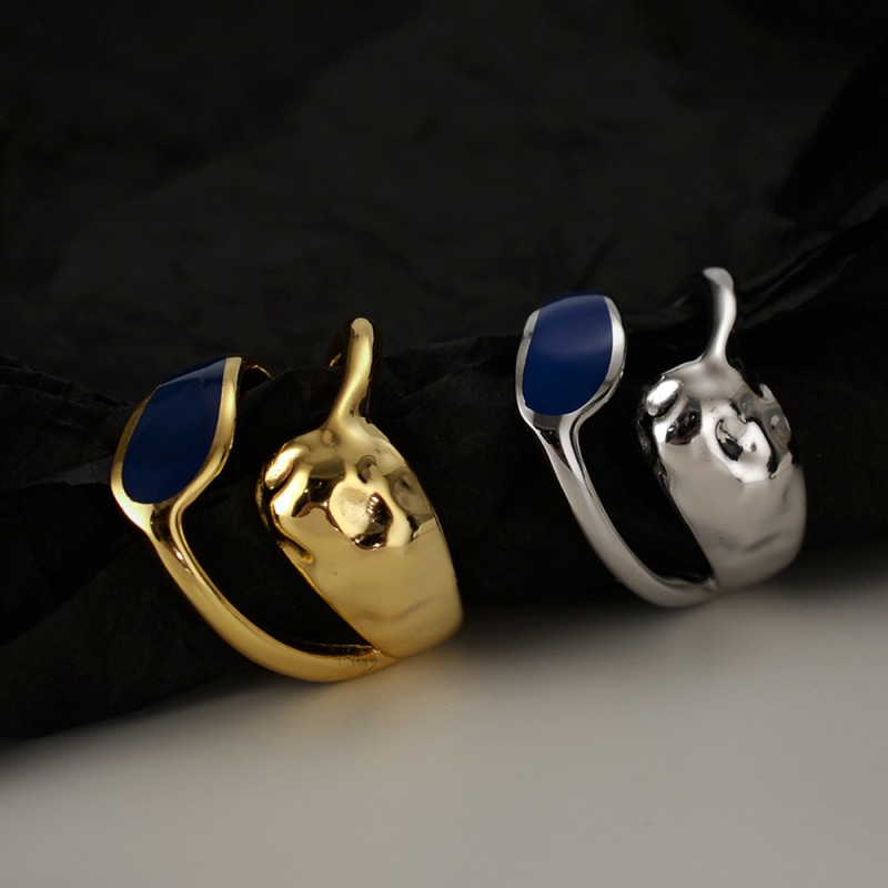 Blue Enamel Ring Adjustable Size 925 Solid Silver Minimalist Jewelry