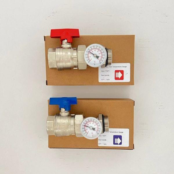 Manifold Ball Valve With Temperature Gauge , 1'' Ball Valves Pair and Temperature Gauge for Radiant Heating