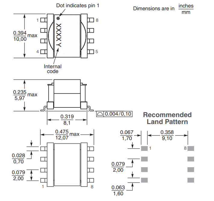 Isolation Transformer for automotive active cell balance battery management system WA8582-ALD
