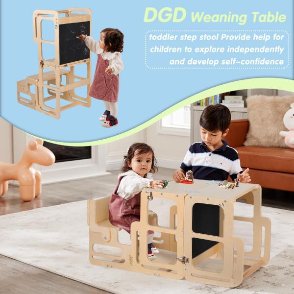 Montessori Foldable Learning Wooden Tower Adjustable Kitchen Step Stool for Toddlers