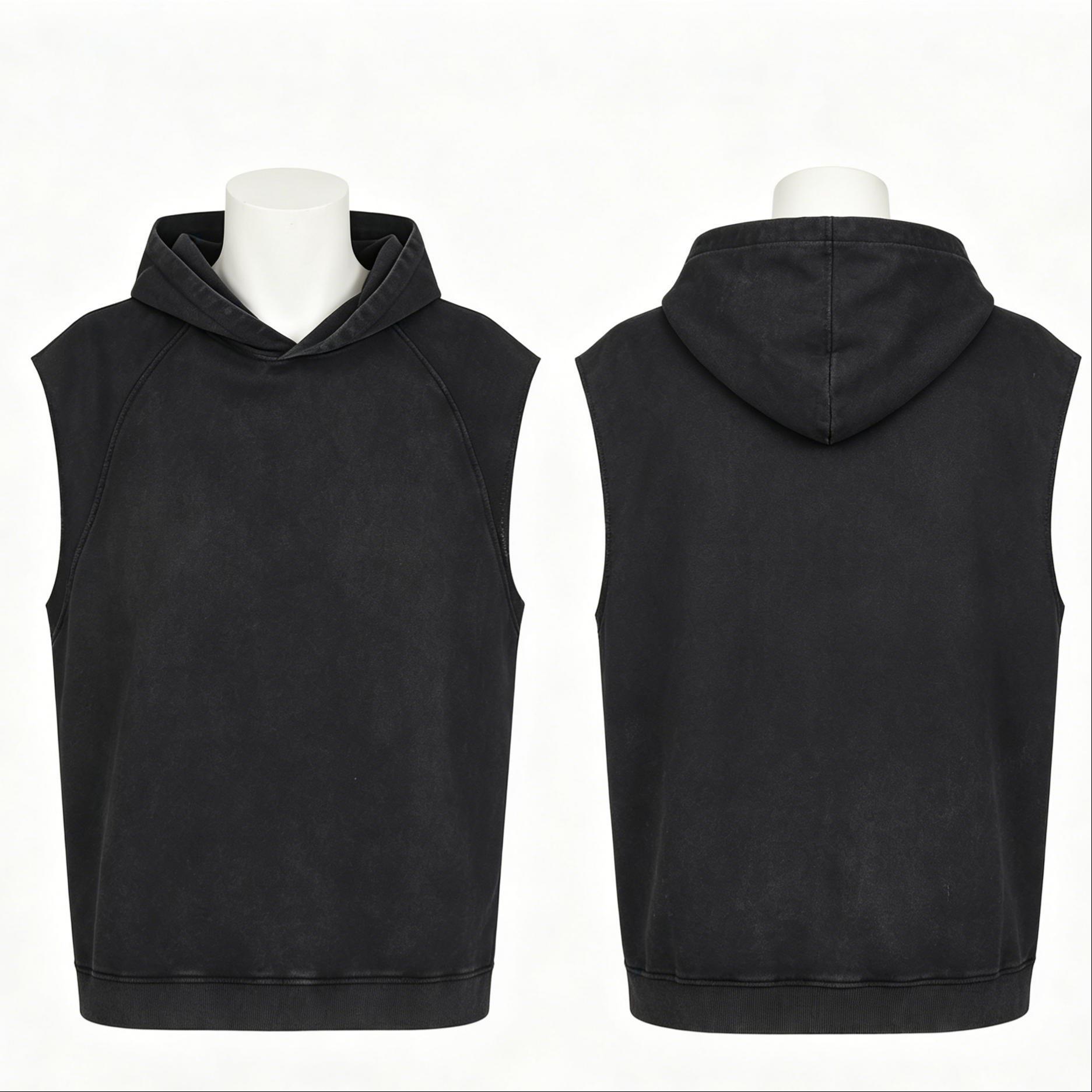Vintage Washed Cotton Sleeveless Hoodie 220GSM Mens Gym Tank Top Casual