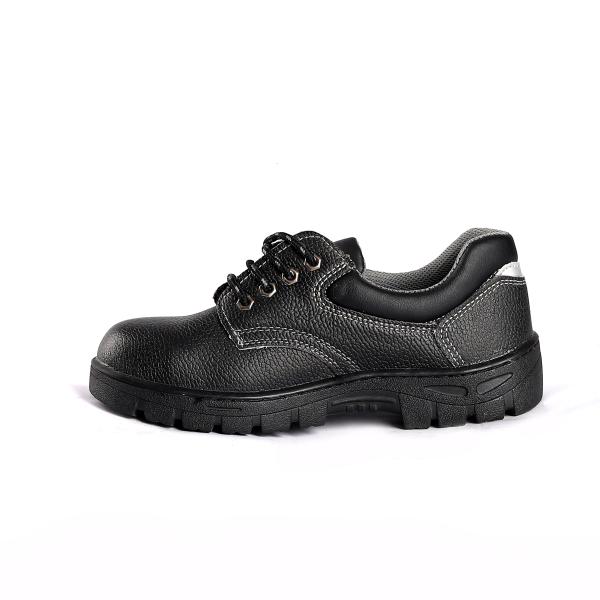 Steel Toe Safety Shoes with Nylon Fabric Gusset Tongue and Embossed Cow Leather Upper Material