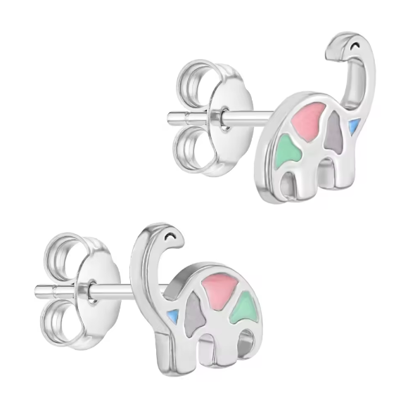 Многоцветные эмалированные серьги для динозавров из серебра 925 для девочек
