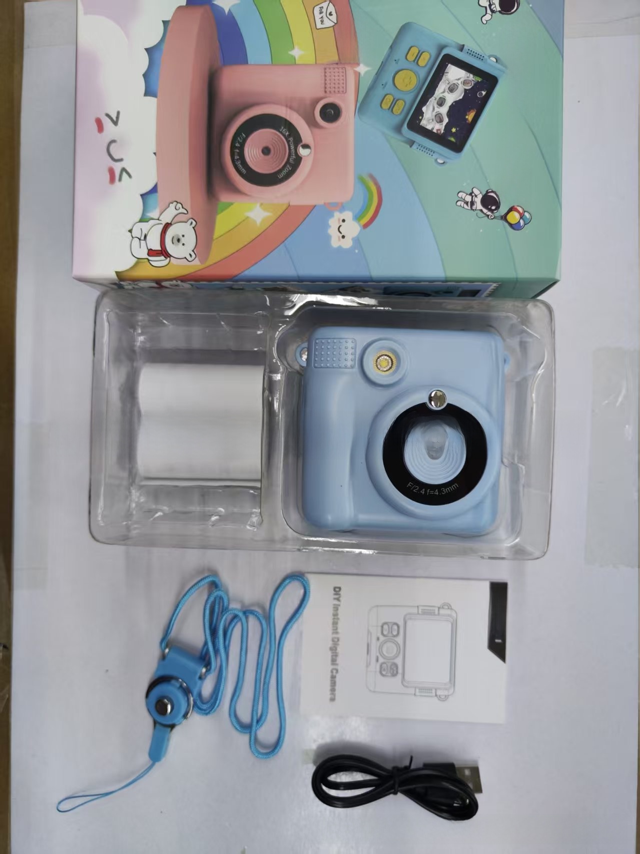 Instant Print Children's Digital Thermal Mini Camera with CMOS Sensor MicroSD Plastic 4K Video 2.4