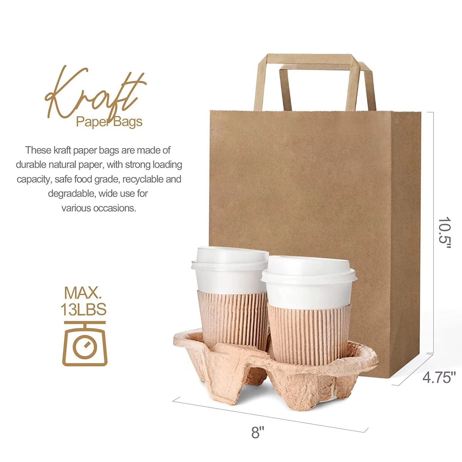 Flat Fold Handle Durable Using Biodegradable Kraft Paper Packing Bags With Handle