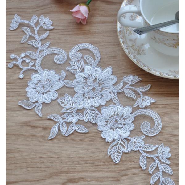 Apparel  Accessories Ivory  Embroidery  Cord Lace Applique for Bridal Dress