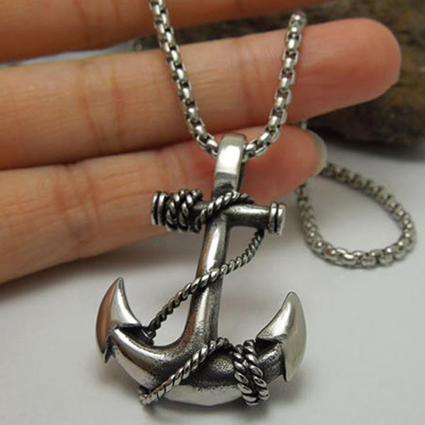 925 Silver Plated Titanium Steel Necklace with Anchor Pendant for Men(SP408)