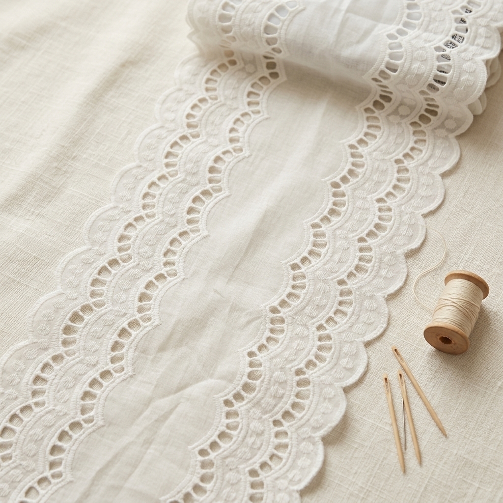 34cm Eyelet Cotton Embroidered Lace Trim  Bilateral Wave Edge Wide White Hollow Woven Flower Wedding Dress Trim for Clothing