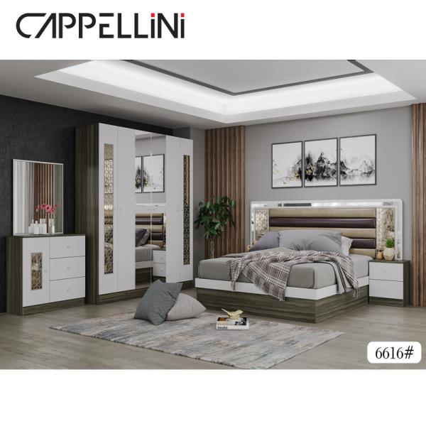 Le matelas blanc en bois d'ensemble complet de meubles de chambre à coucher de maison de forces de défense principale de panneau a adapté aux besoins du client