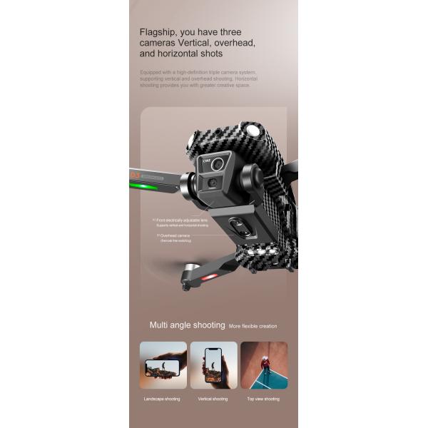 Beginner Operator Skill Level Portable RC Drone with Obstacle Avoidance and Triple Camera D3 Pro 4k Brushless Motor