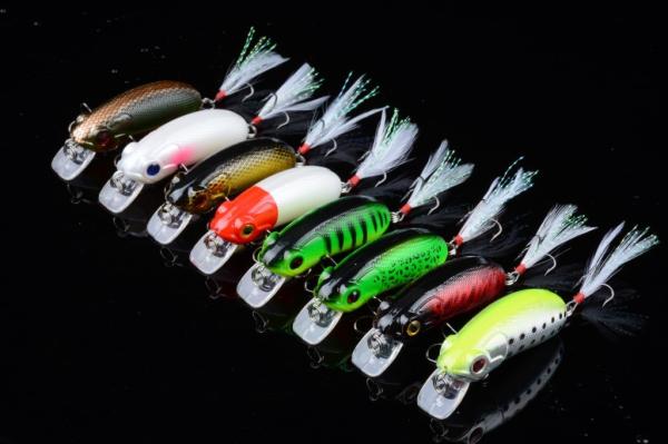 Armadilha de pesca isca Minnow 6cm / 9.8g Feather Hook preto ABS plástico
