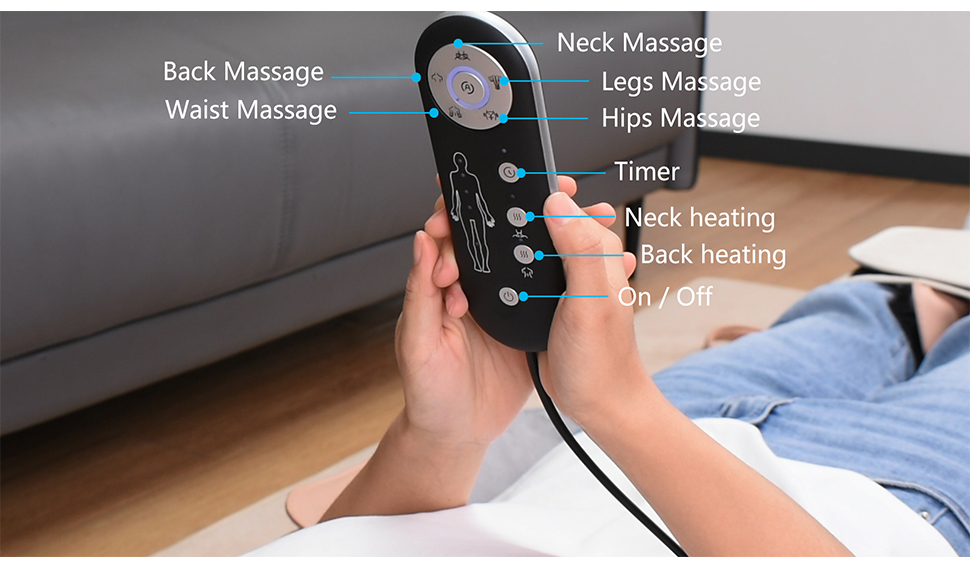 Full Body Massage Mattress with Shiatsu Neck Massager Heat Pad and Timing Control for Body Relaxation