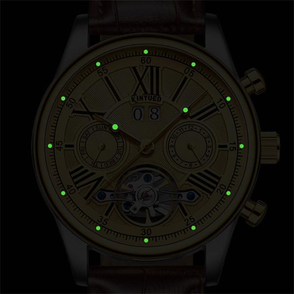 Brand KINYUED fashion mens wind up use hand water resistant tourbillon automatic watch