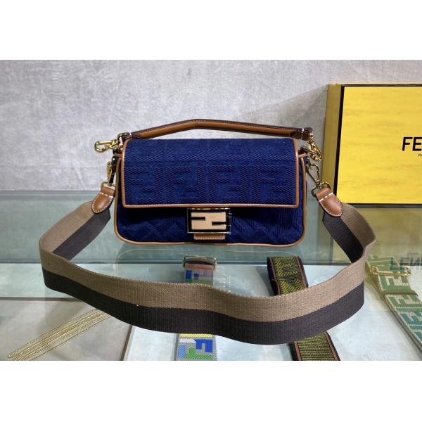 Women F Letters Pattern Denim Baguette Bag Embroidery Series