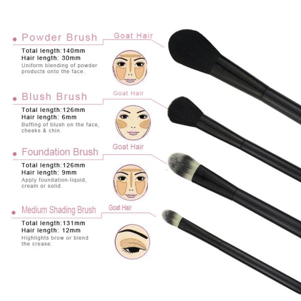 Smoky Brush Wooden Handle Travel Makeup Brush Set 7 pcs White Nylon Hair