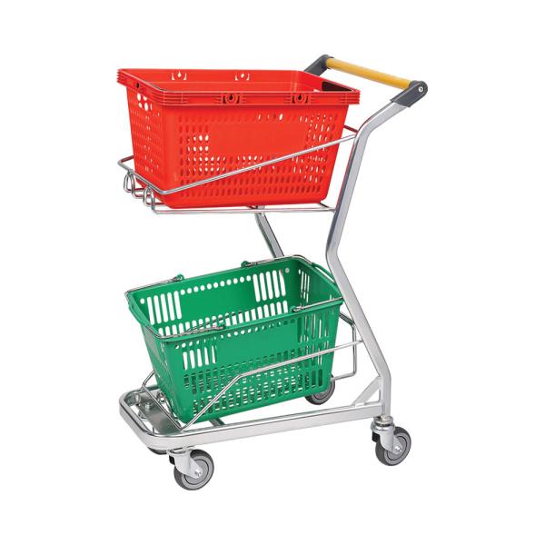 High Quality Metal Wire Shopping Cart Hot Selling Double Basket Shopping Cart Trolley