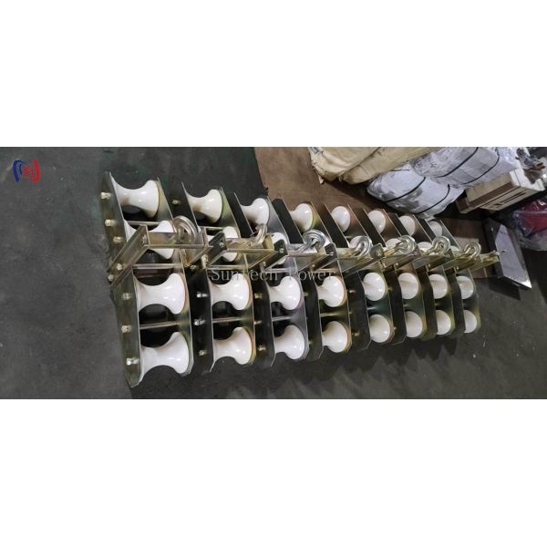 OPGW Stringing Block with 10KN Rated Load R570 Bend Radius for Fiber Optic Cable Installation Four Sheaves Combined