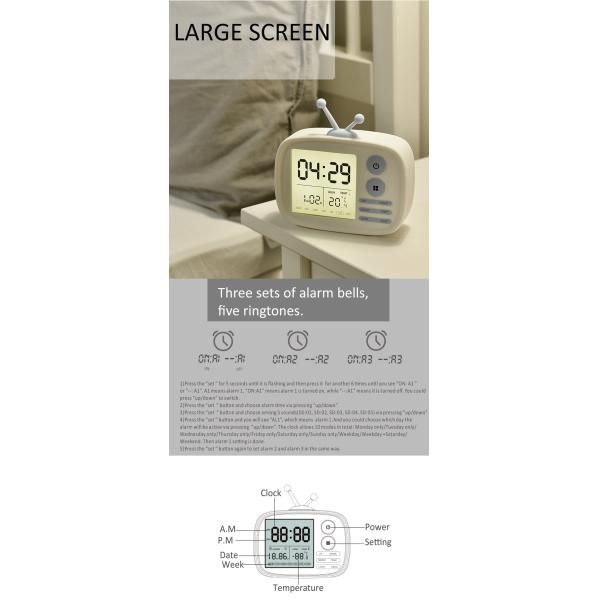 TV Shaped Kids Alarm Clock Multifunctional 316g ABS Silicone Glass Material