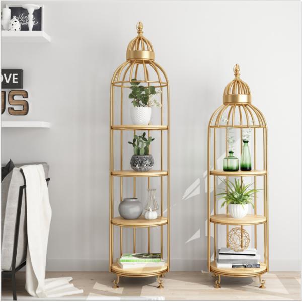 Rustproof Four Layers 32x136cm Metal Flower Stand Birdcage Shape