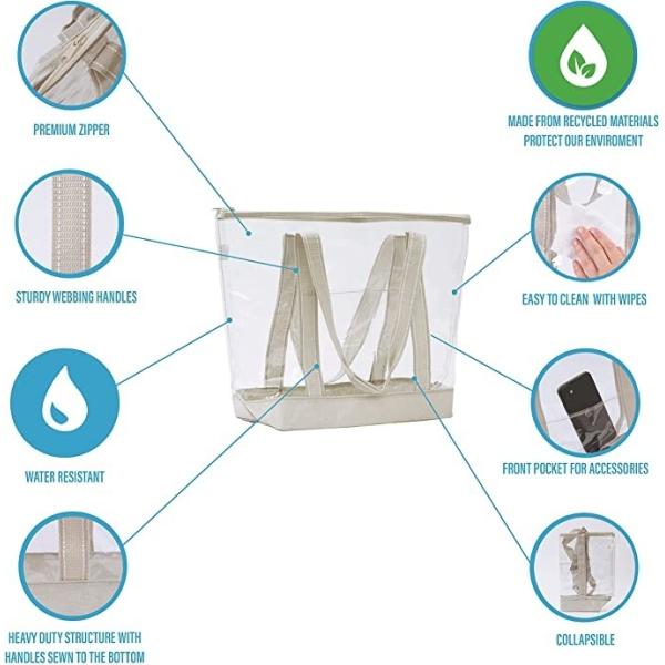 Clear Custom Shopping Bags Carrier Transparent PVC Tote Bag Stadium Outdoor Beach 14x5x13