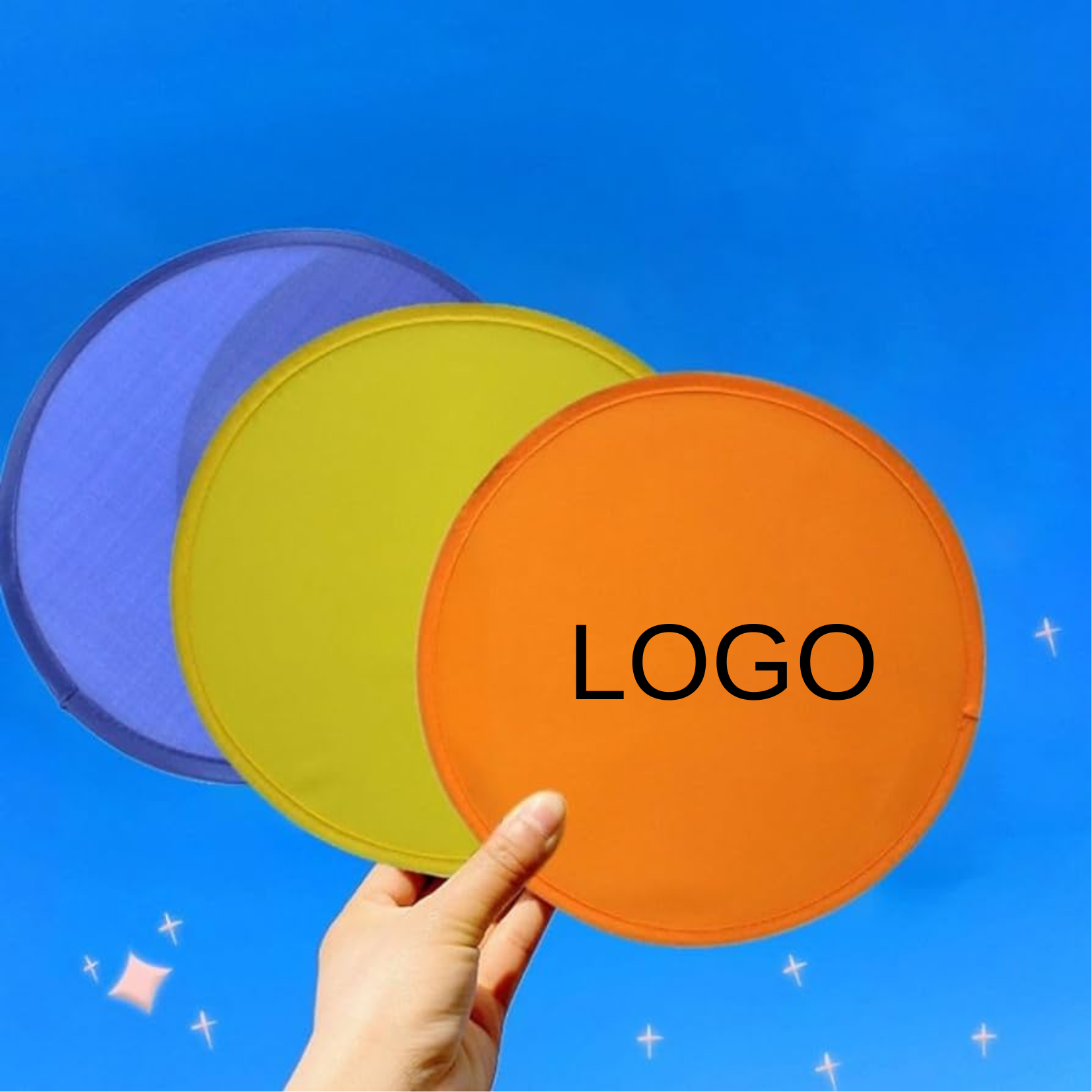 Nylon Cloth Folding Hand Fan, Round Foldable Flying Disc