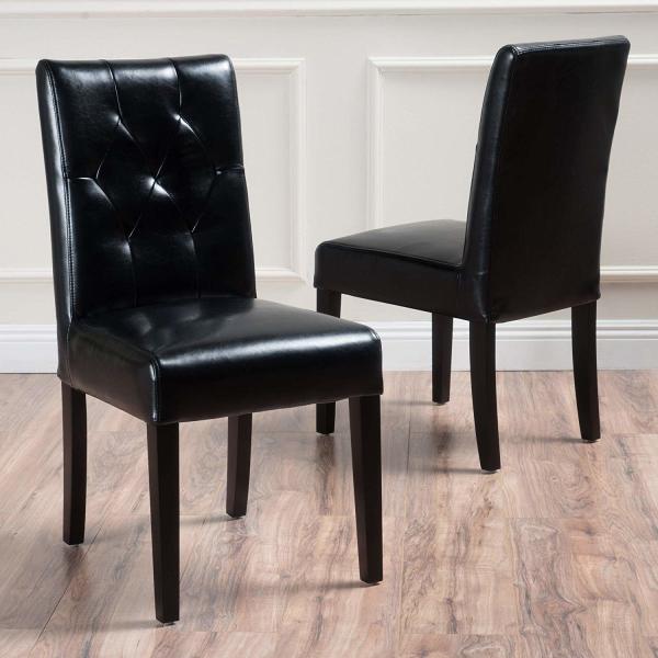 Black Leather Dining Room Chairs W / Tufted Backrest Modern Home Furniture Party