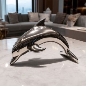 Mirror Polished Dolphin Metal Sculpture Weather Resistant SS Sculpture For Hotel