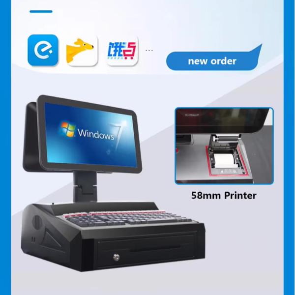 15.6inch Dual Screen Touch All in One POS System with Cash Drawer and Built in 58mm Printer 2GB RAM Supermarket
