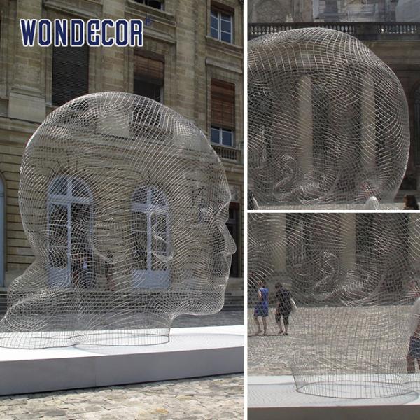 Arte de metal ao ar livre abstrato de malha de fio oco escultura de cabeça humana de aço inoxidável