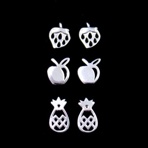 Aucune boucles d'oreille argentées simples en pierre 3 en 1 bijoux réglés de fruit d'ananas d'Apple de fraise