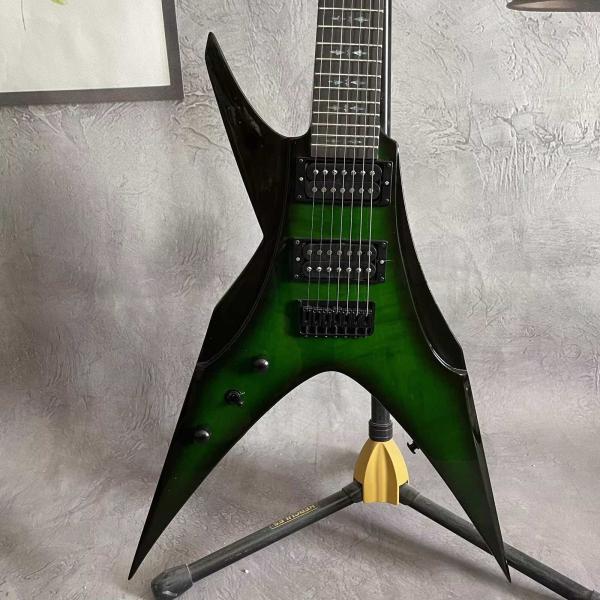 Custom 7 Strings Bird of Prey Neck Inlay Special Body Green Burst Flamed Maple Top Electric Guitar