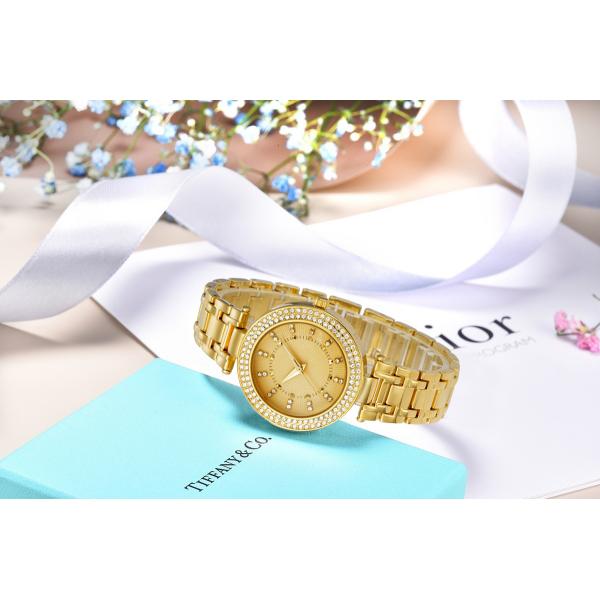 Дозор диаманта дам движения кварца наручных часов золота PVD медный