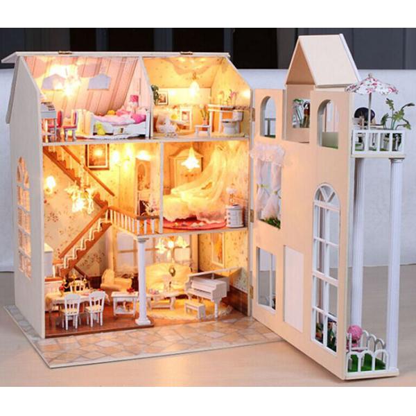 Dollhouse, DIY Lights plush House, Wooden Model, Luxury villas, Seaview, building model