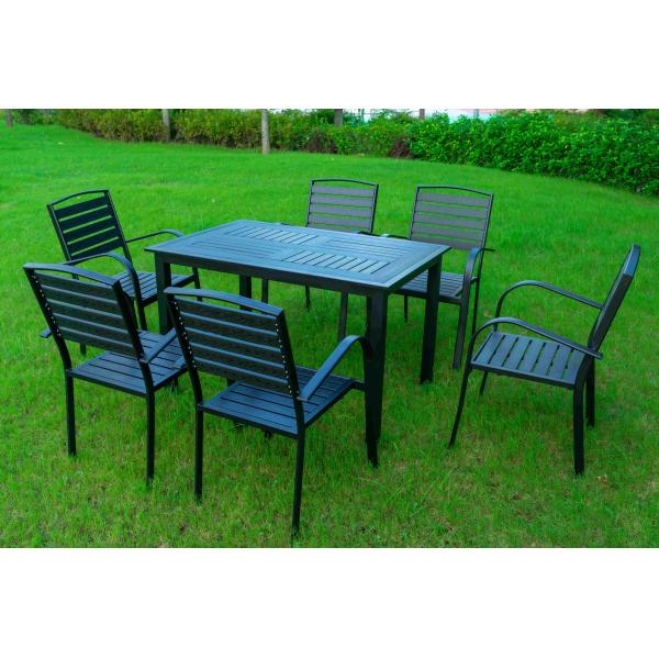 7 Pieces Extendable Modern Black Patio Restaurant 9 Piece Dining Sets Outdoor Garden Porch Aluminum Table and 8 Seater