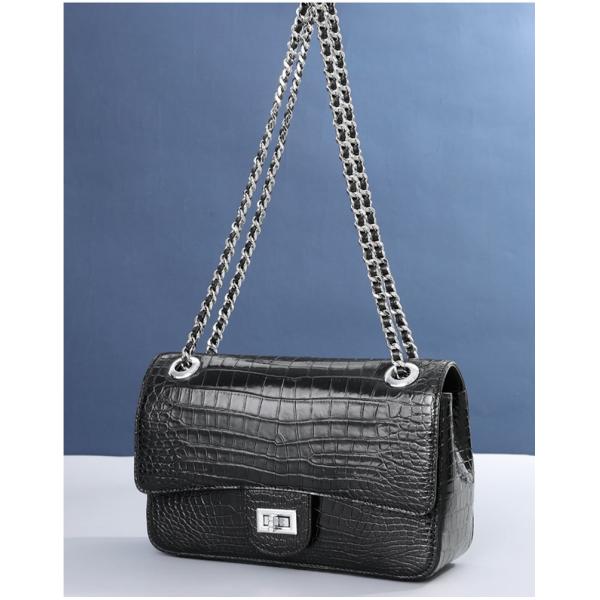 Authentic Crocodile Belly Skin Women Purse Genuine Alligator Leather Lady Flap Bag Silver Chain  Female Shoulder Bag