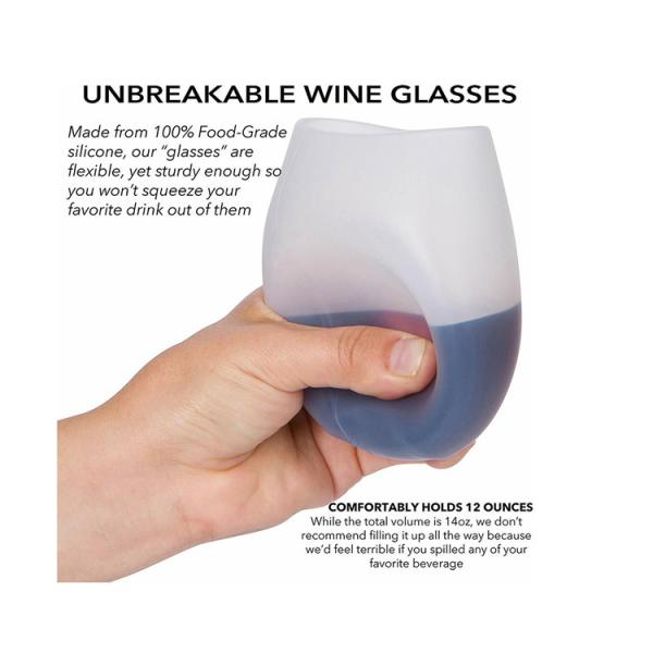 Beach Food Grade Silicone Stemless Wine Glasses 12oz Recyclable