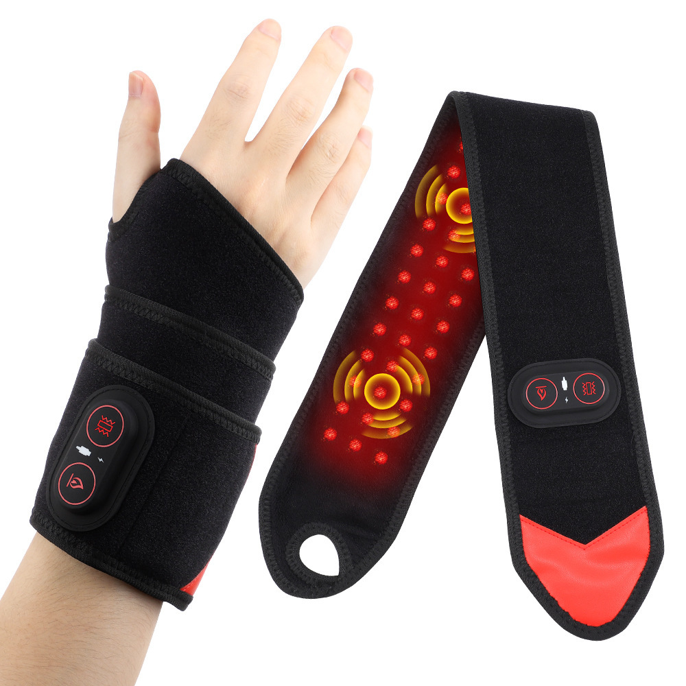 Red Light Therapy Wrist Wrap with 3000mAh Battery and Multi-Level Temperature Adjustment Featuring 36 Red LED Beads