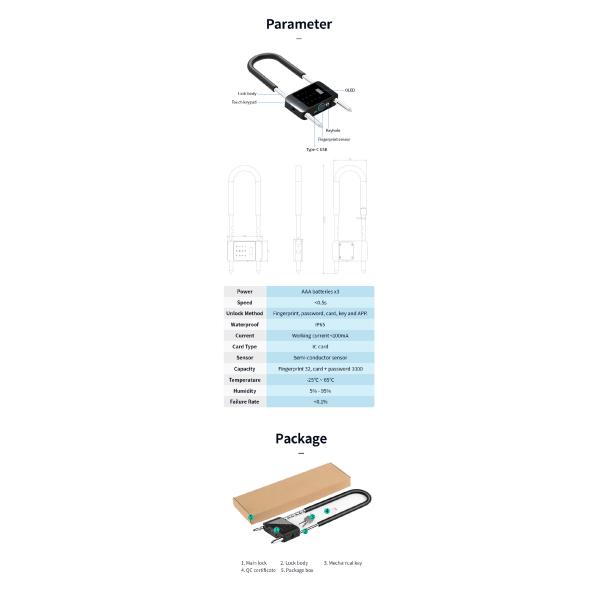 U Bracket Smart Glass Door Lock Electronic Digital Fingerprint Aluminum Materail