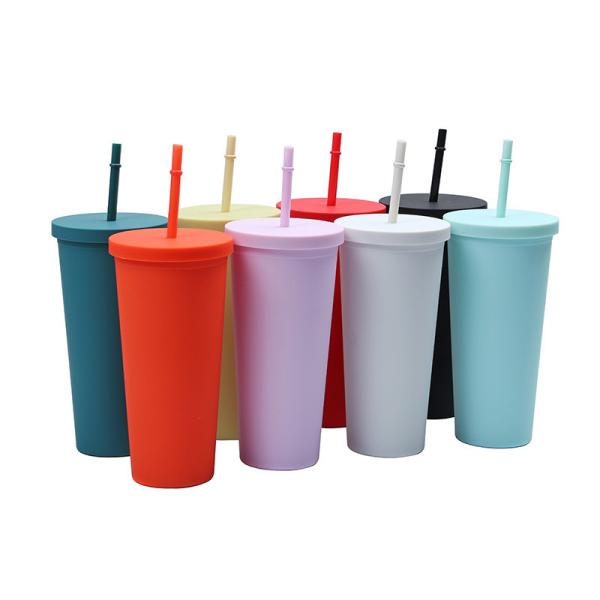 710ml de doble pared de plástico de tumbler a granel reutilizable delgado 24 oz de acrílico tumbler con tapa y paja para el agua café helado té fin de tacto suave