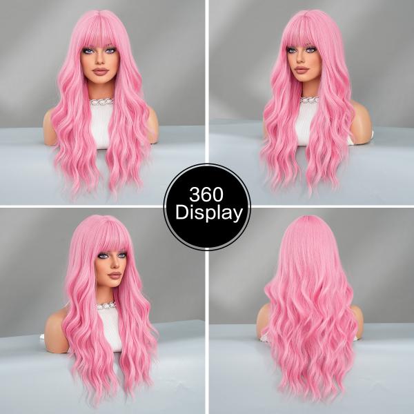 Fashion Long Body Wave Hair Pink Synthetic Wigs For Women