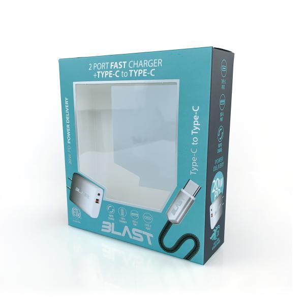 Caja de embalaje de productos electrónicos plegada con estampado en caliente con logotipo personalizado, caja de papel para cable de datos USB con ventana de PVC