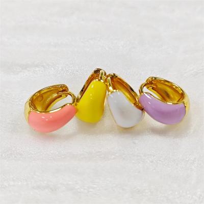 Mulheres personalizadas jóias finas S925 Prata 18K Ouro Bold Dome Esmalte colorido Pequenos brincos Huggie